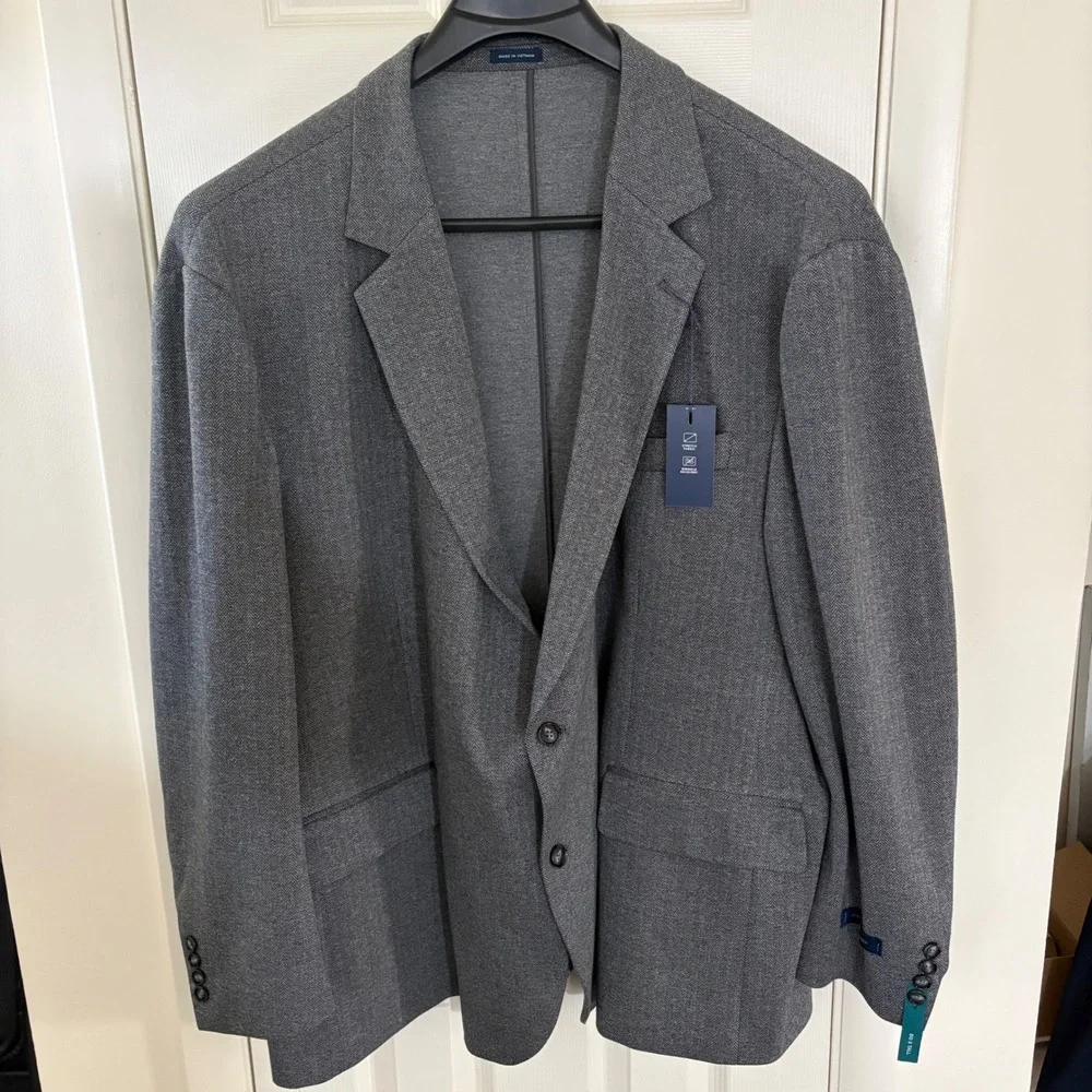 Stafford‎ Big & Tall 60R Stretch Comfort Blazer Charcoal Herringbone Sport Coat
